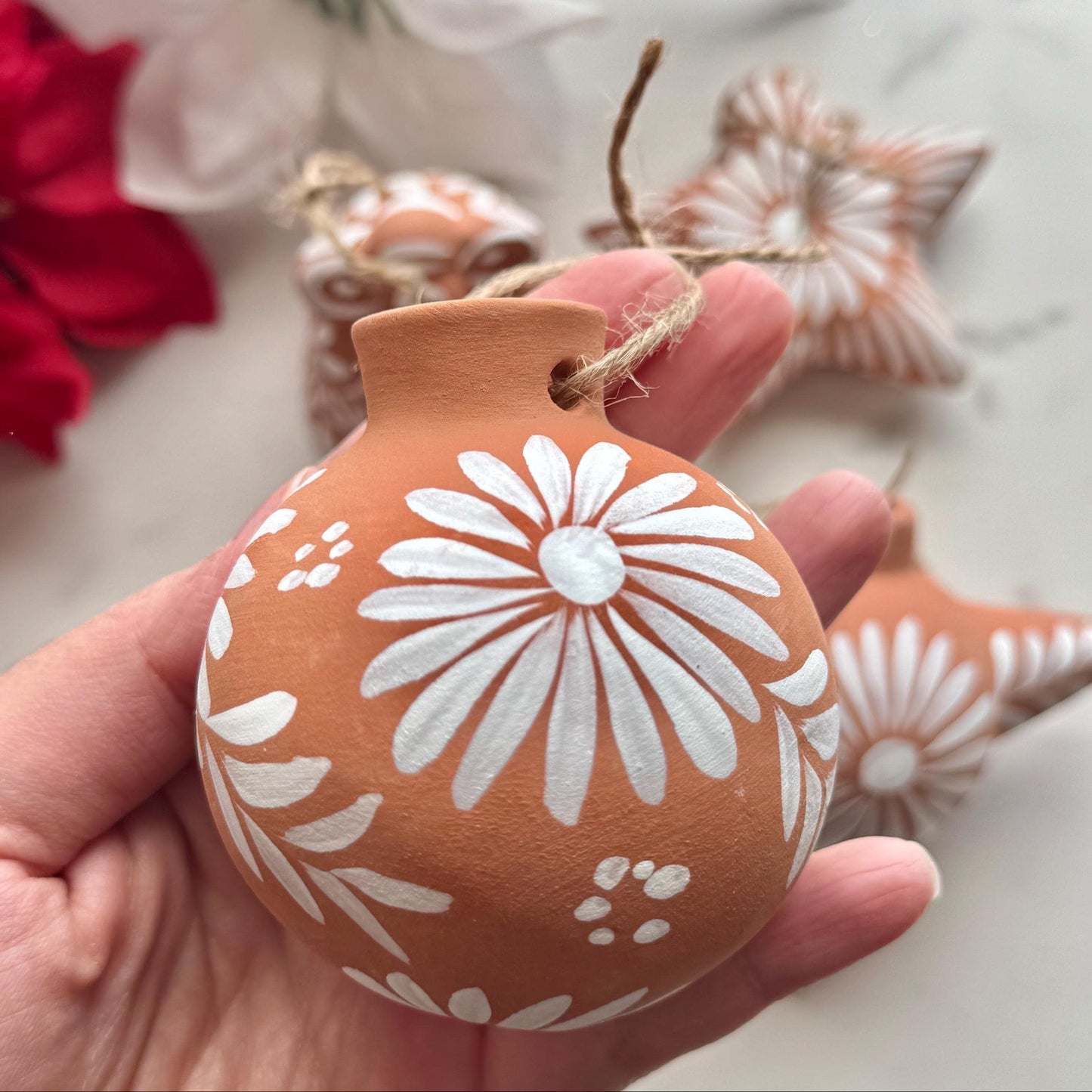 Set of 4 Mexican Clay Christmas Ornaments