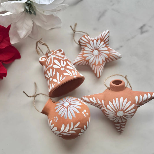 Set of 4 Mexican Clay Christmas Ornaments