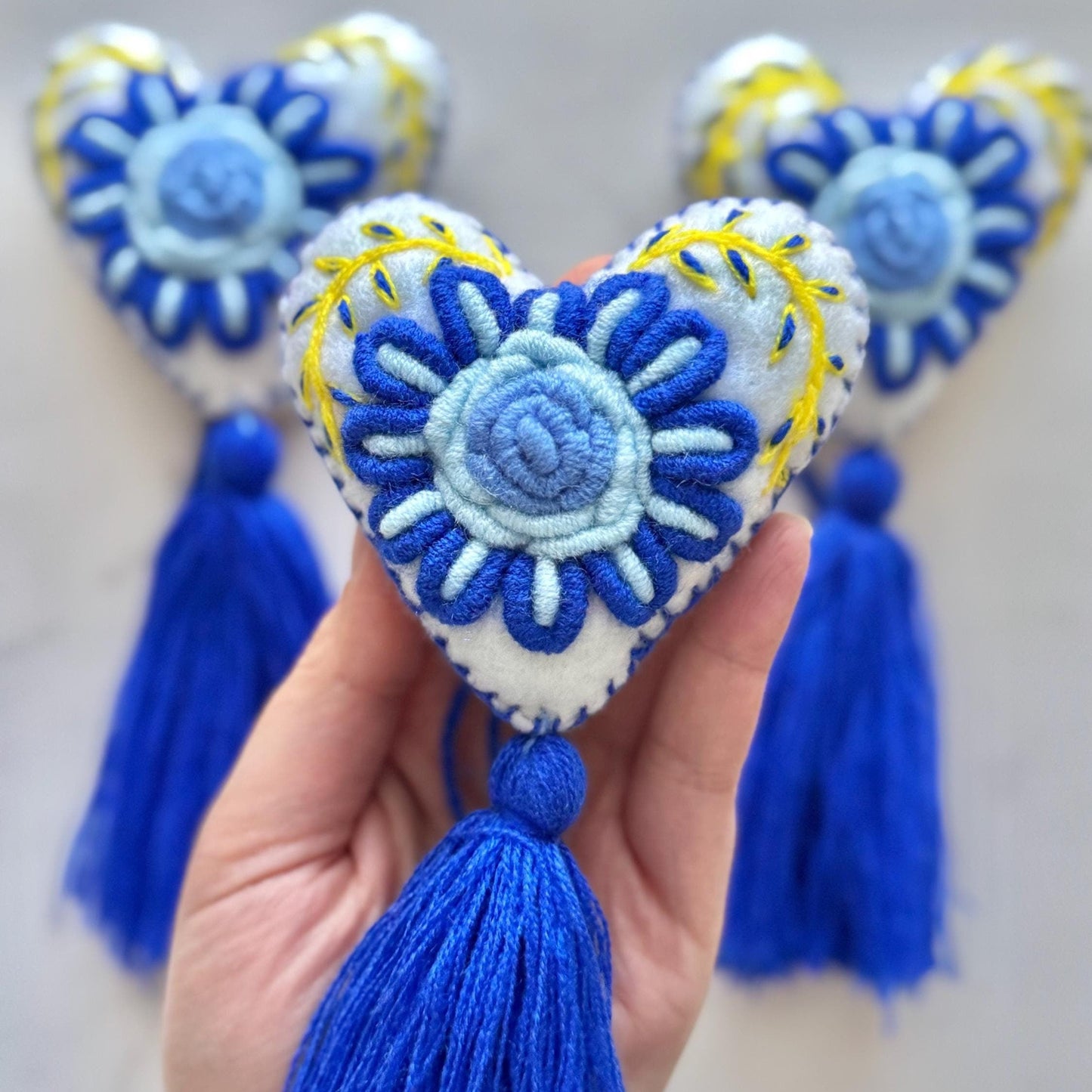 Blue Embroidered Heart Tassel