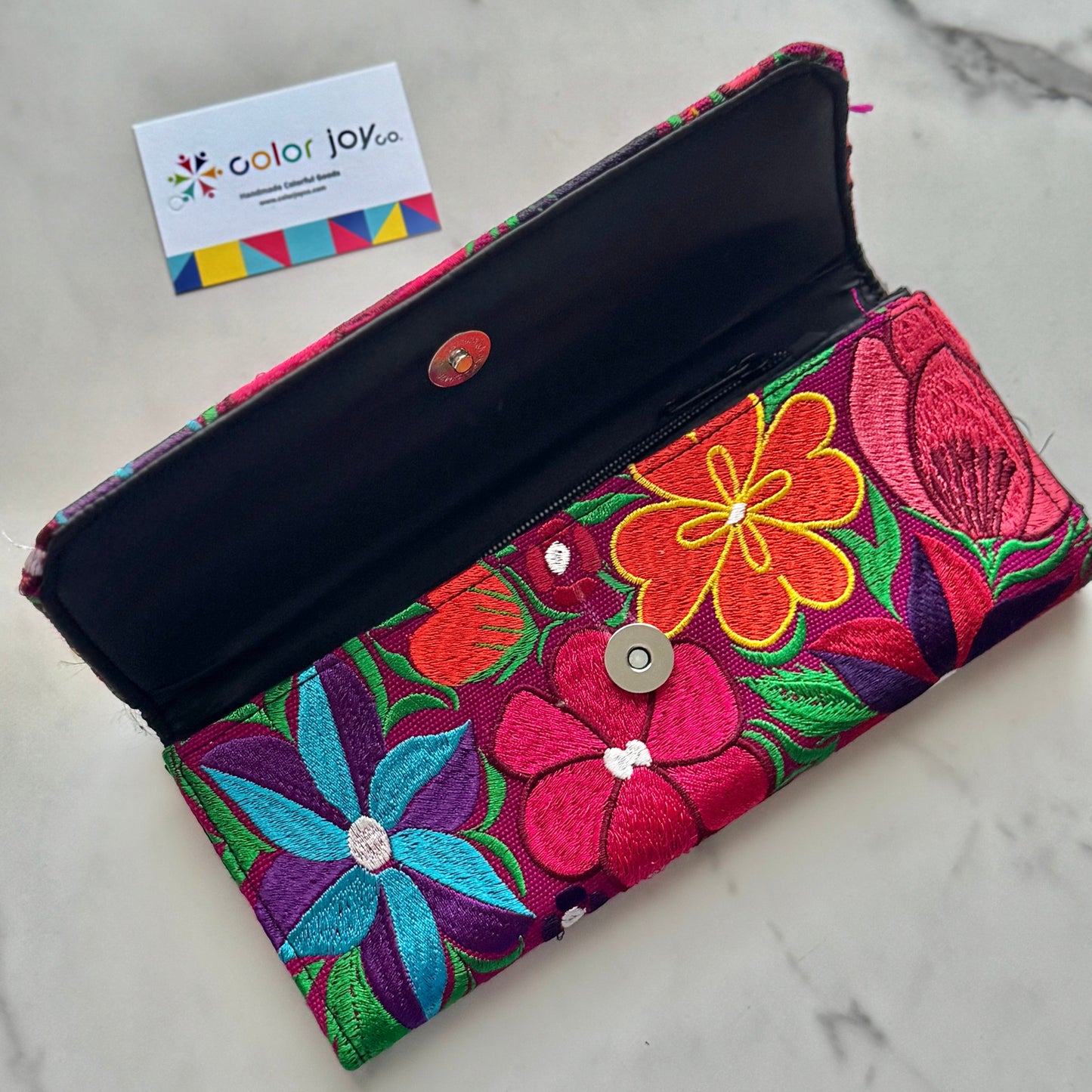 Handmade Embroidered Floral Wallet: Chiapas Mexican Clutch