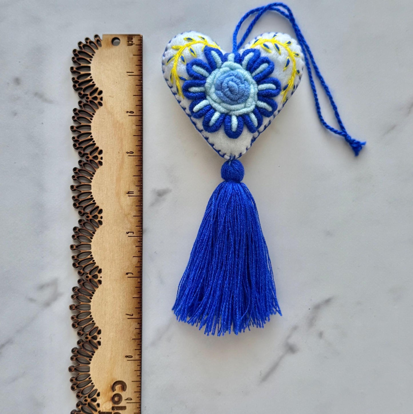 Blue Embroidered Heart Tassel