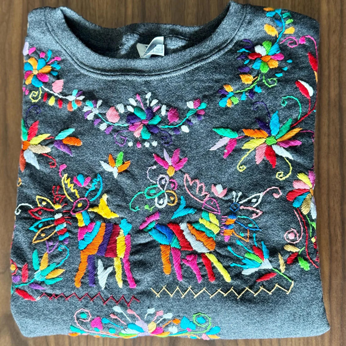 Hand Embroidered Tenango Sweatshirt: Mexican Floral Art