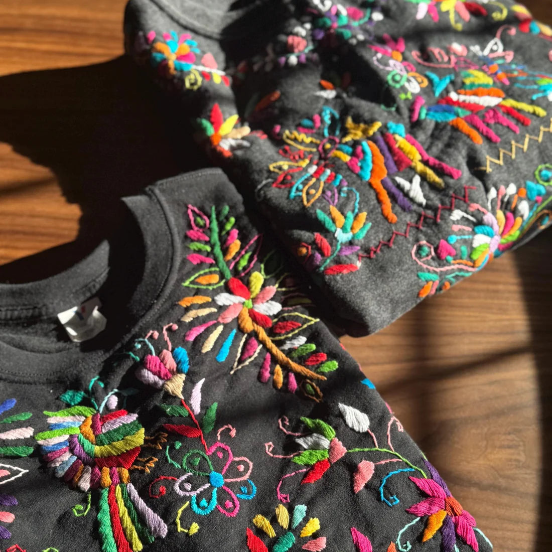 Hand Embroidered Tenango Sweatshirt: Mexican Floral Art
