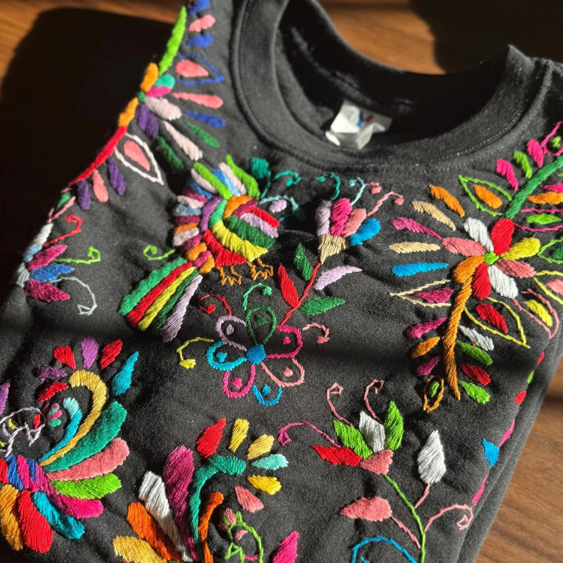 Hand Embroidered Tenango Sweatshirt: Mexican Floral Art