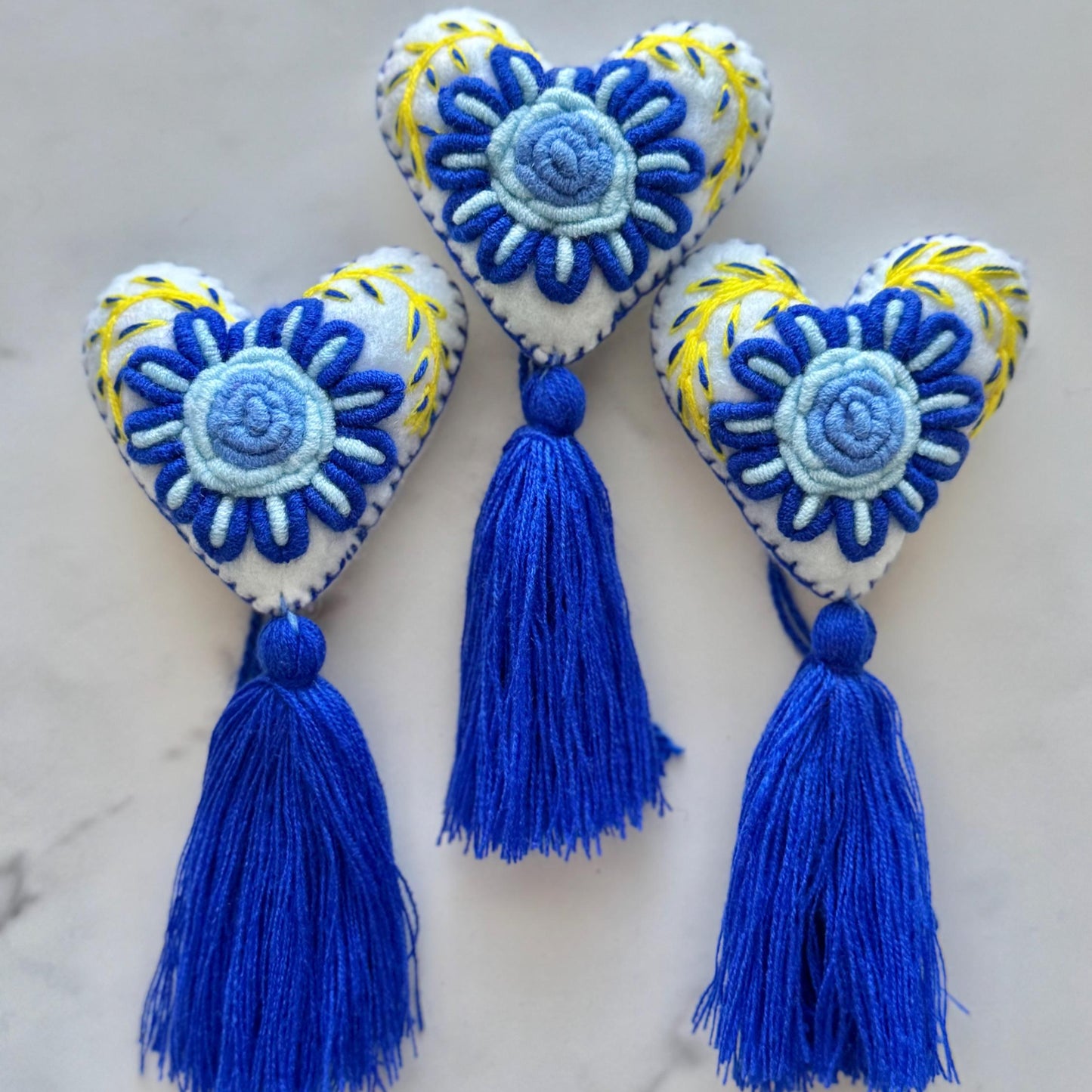 Blue Embroidered Heart Tassel