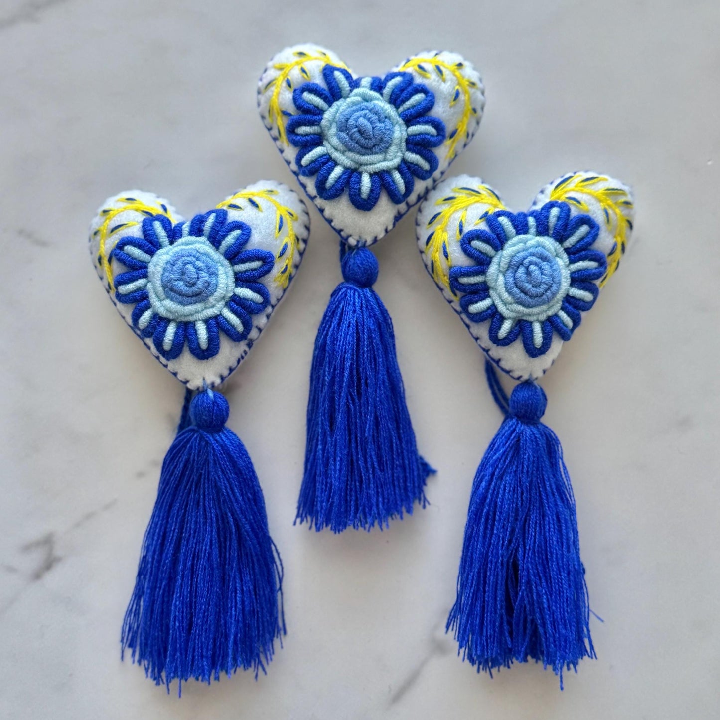 Blue Embroidered Heart Tassel