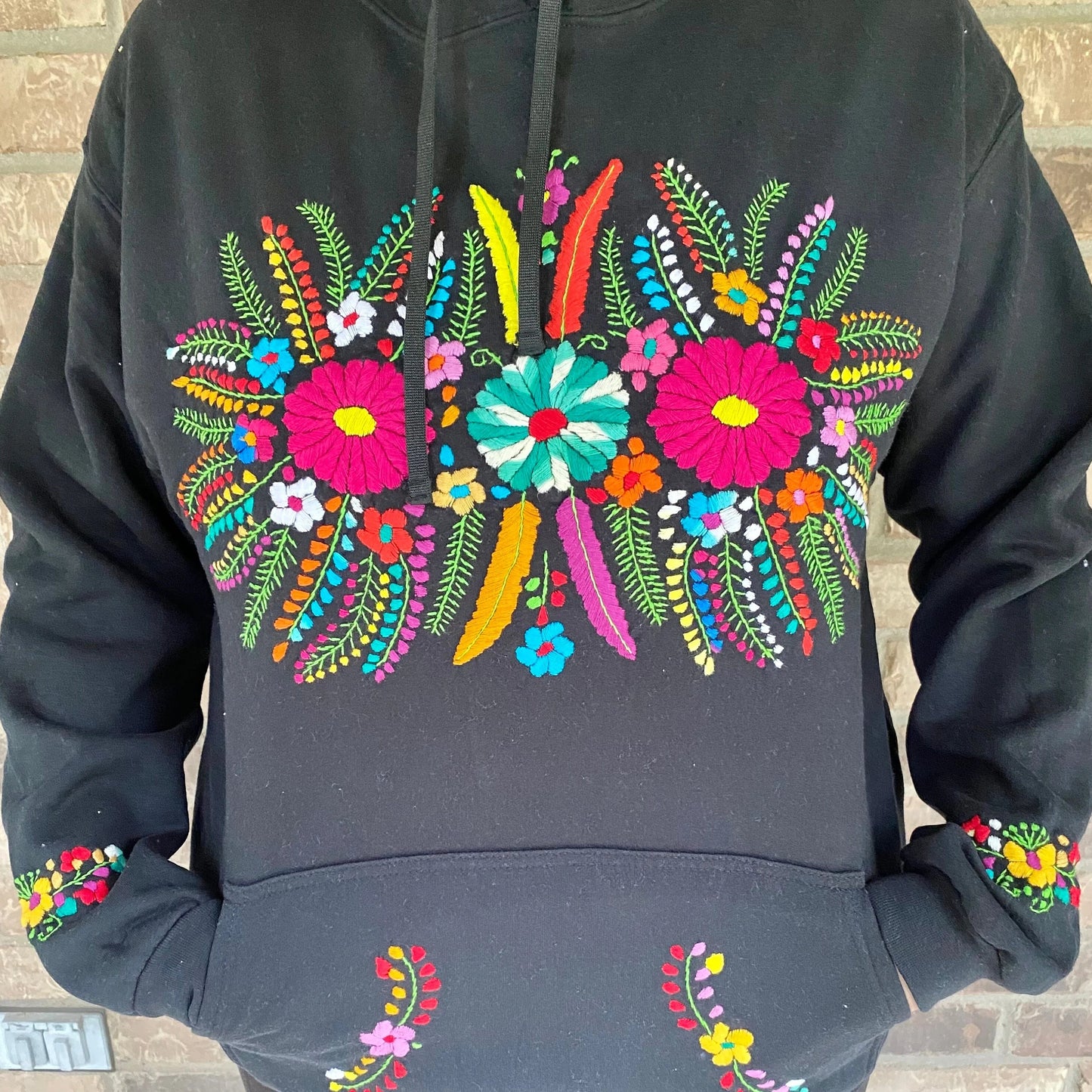 Hand Embroidered Floral Hoodie