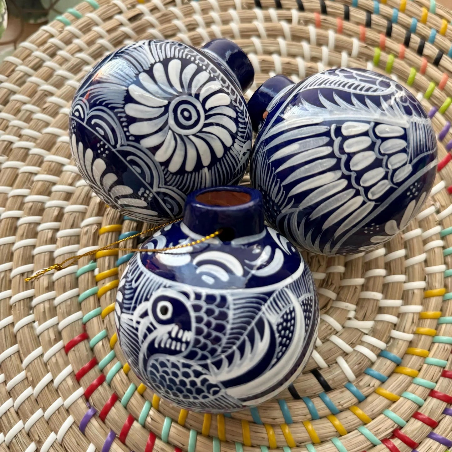 Blue & White Tenango Mexican Ornaments