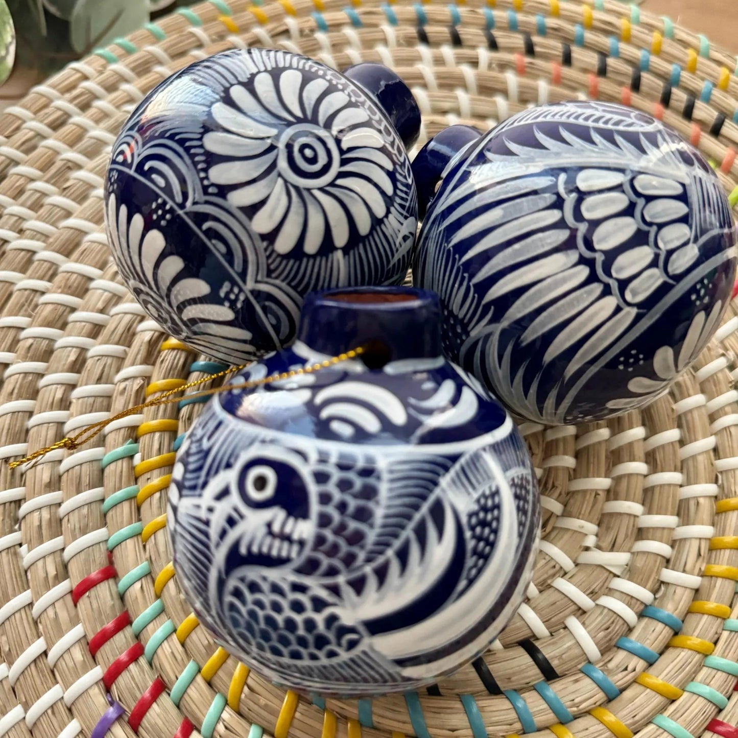 Blue & White Tenango Mexican Ornaments