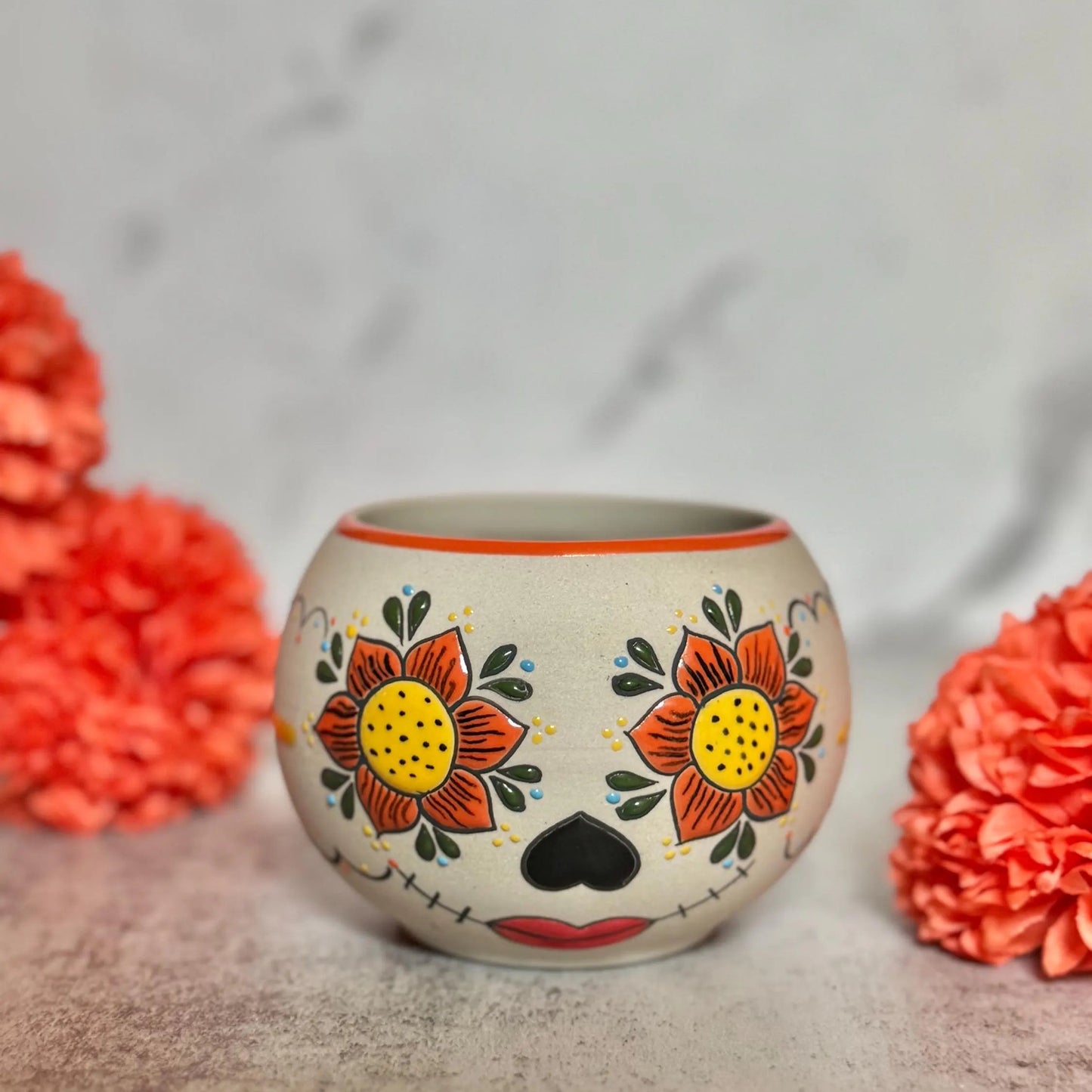 Hand-Painted Ceramic Sugar Skull Mug and Planter Pot Bundle