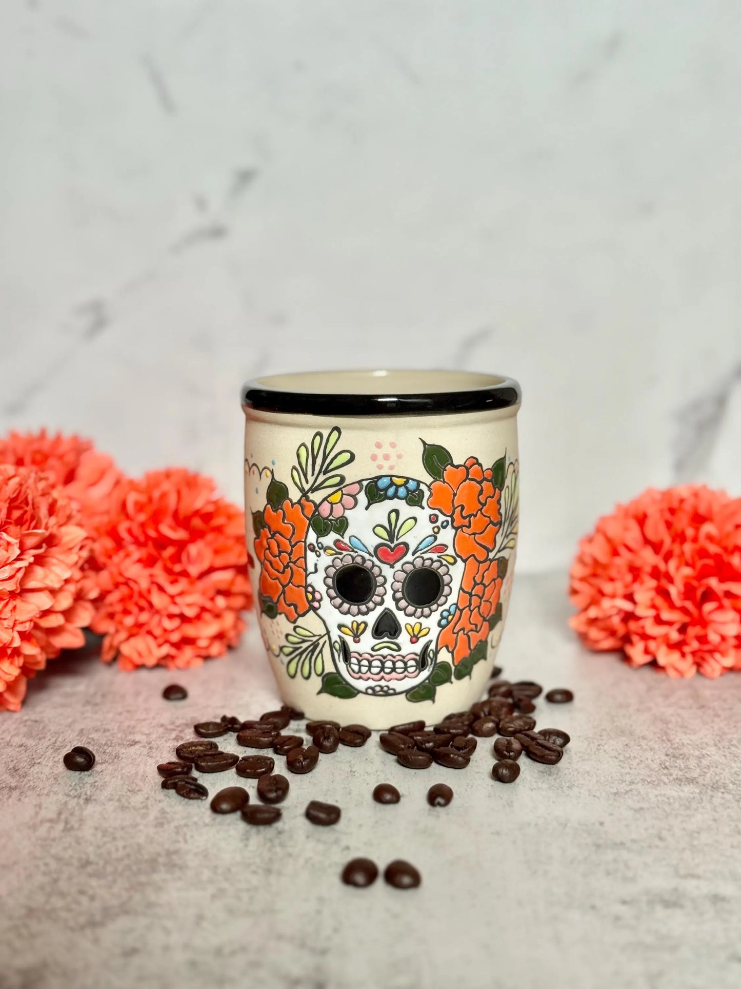 Hand-Painted Ceramic Sugar Skull Mug and Planter Pot Bundle
