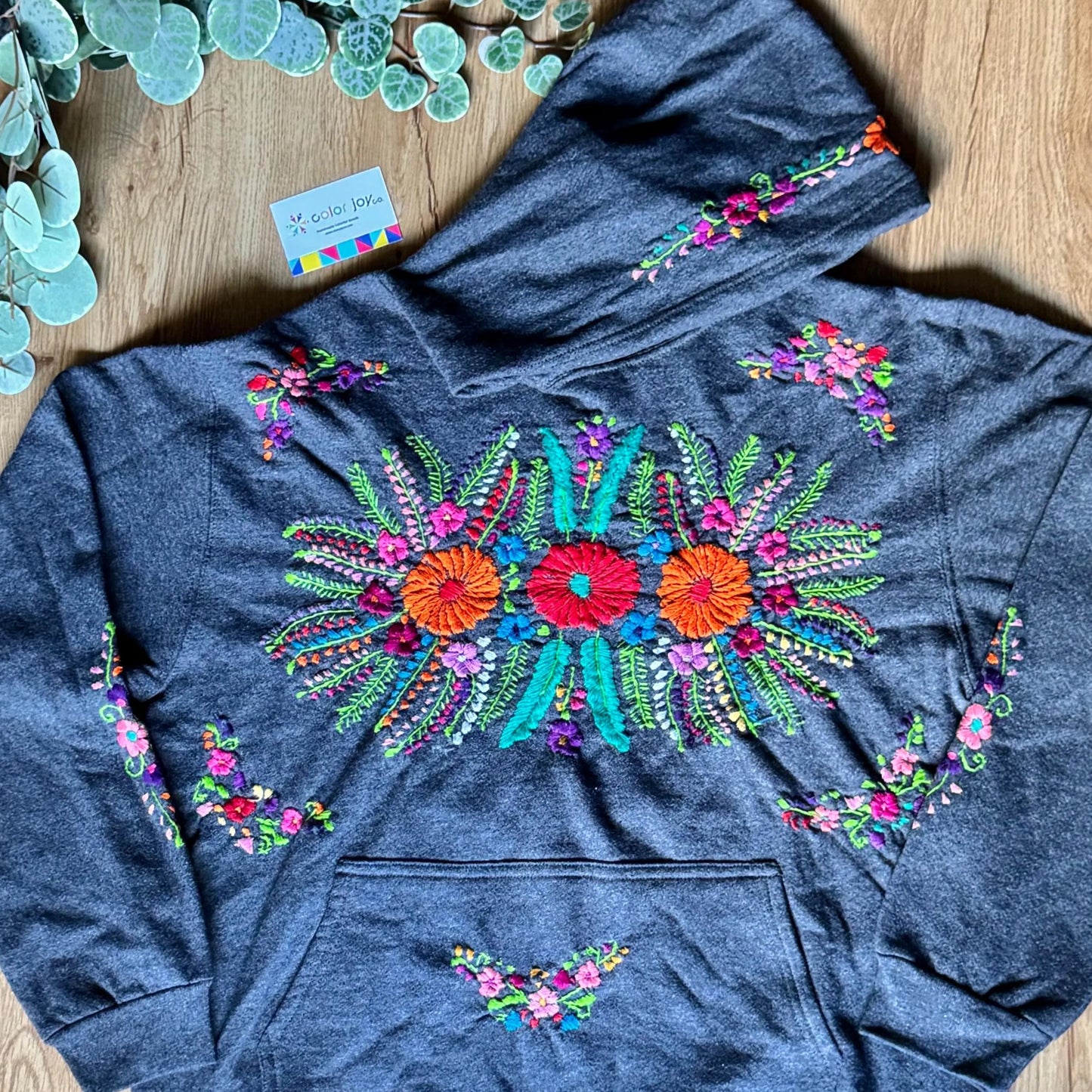 Hand Embroidered Floral Hoodie