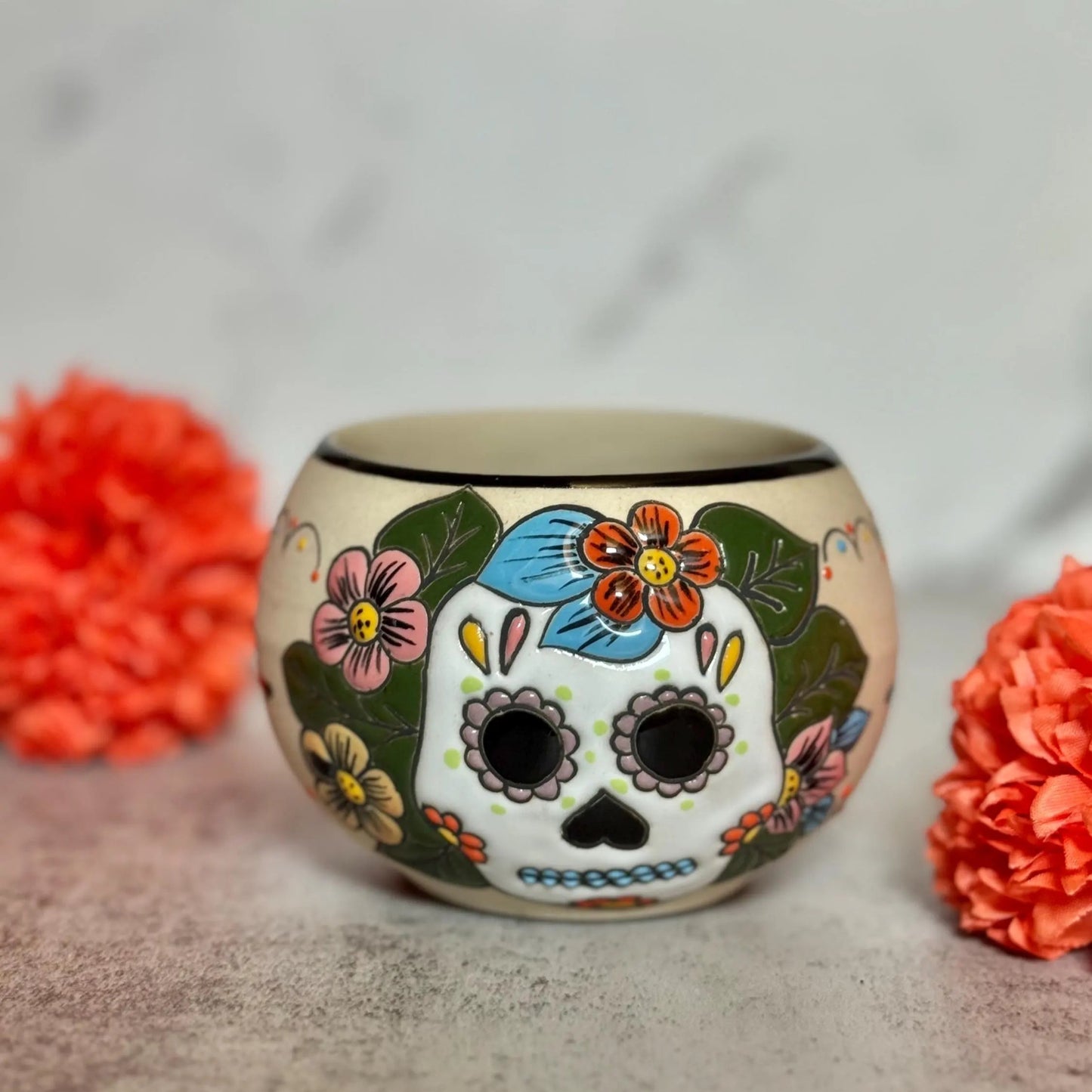 Hand-Painted Ceramic Sugar Skull Mug and Planter Pot Bundle