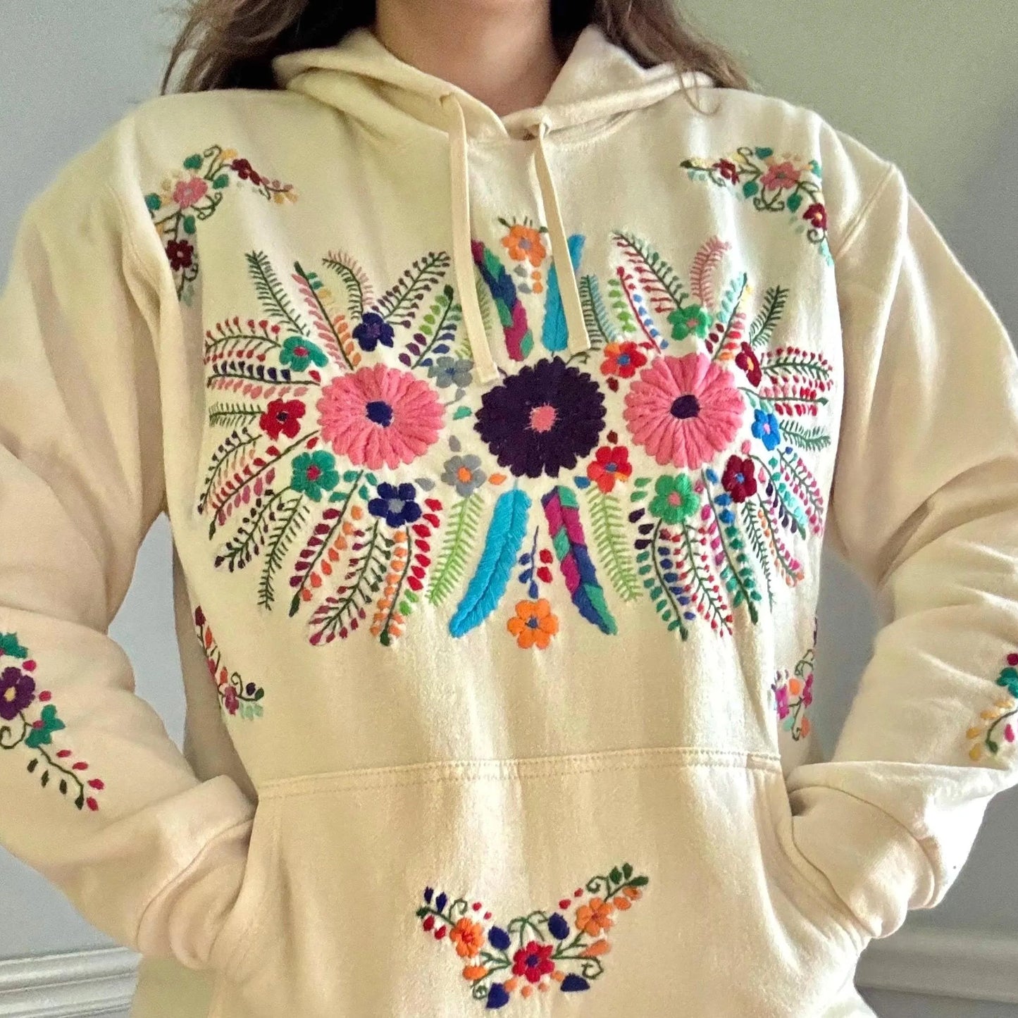 Hand Embroidered Floral Hoodie