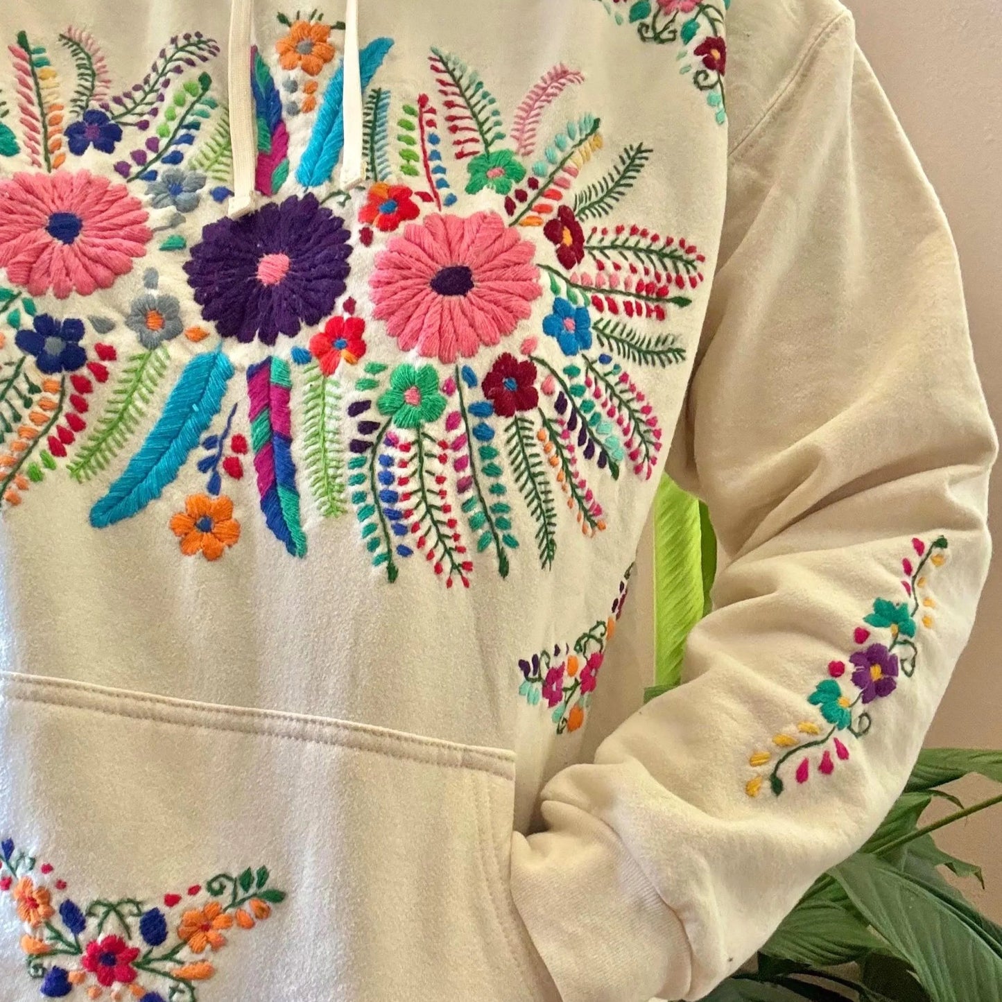 Hand Embroidered Floral Hoodie