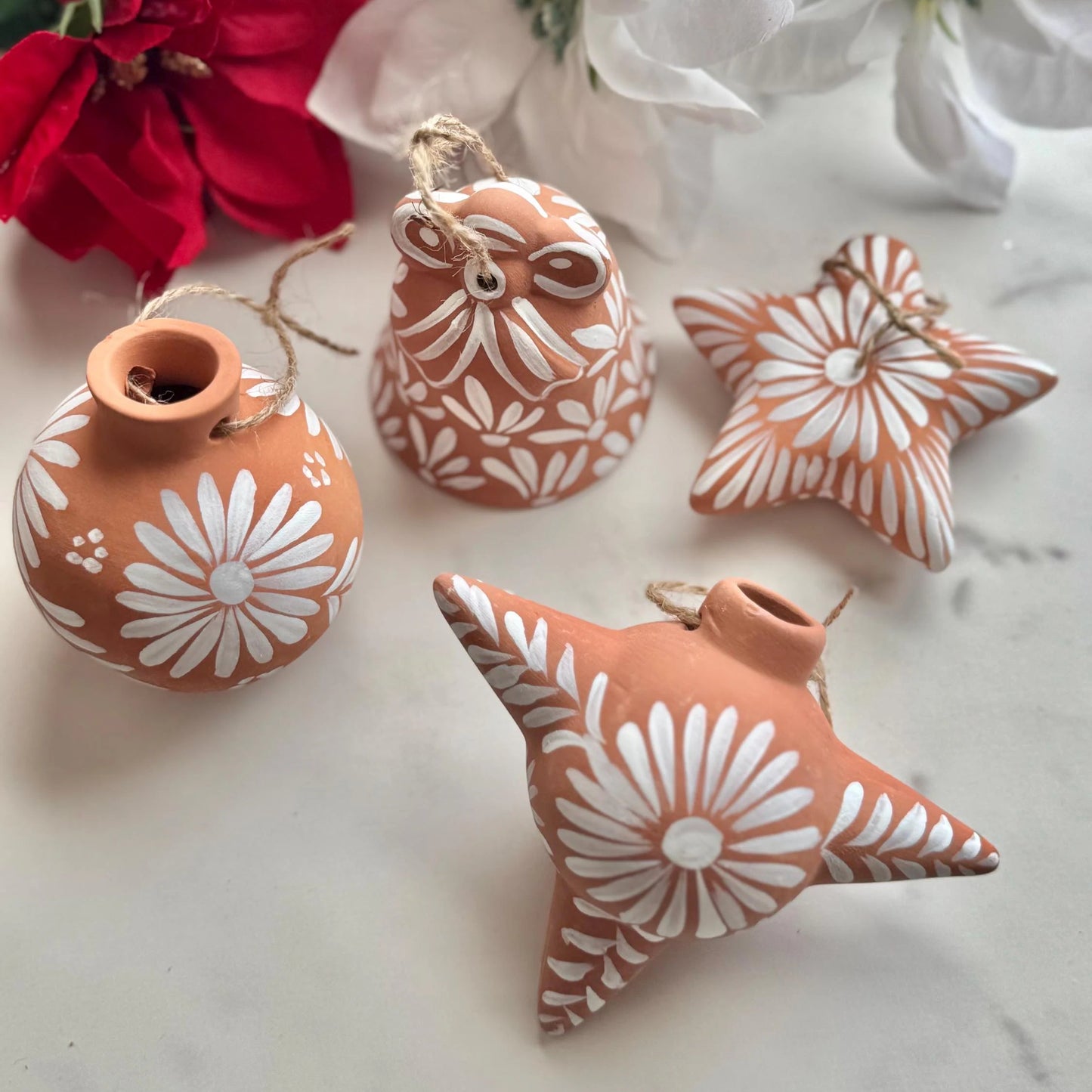Set of 4 Mexican Clay Christmas Ornaments