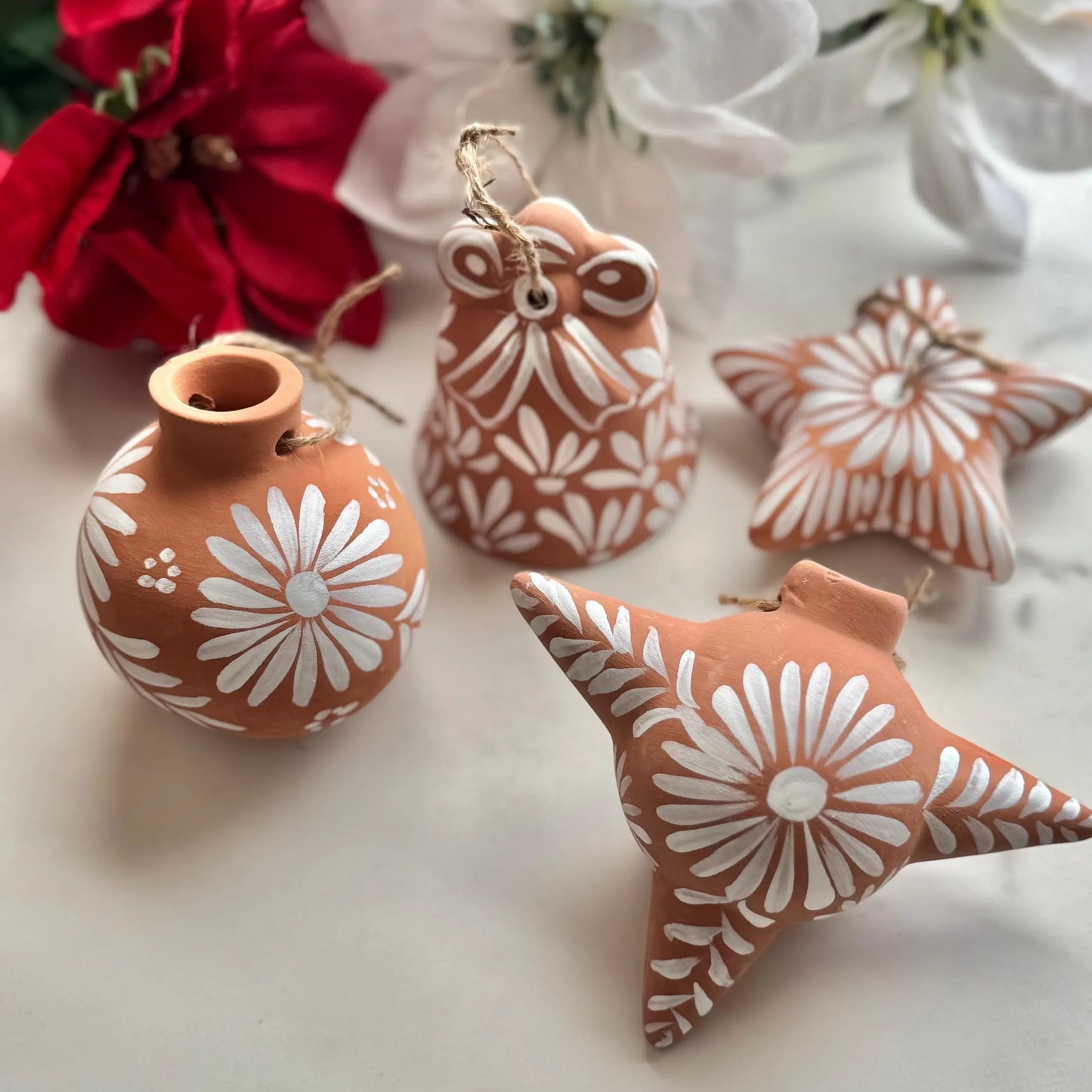 Set of 4 Mexican Clay Christmas Ornaments