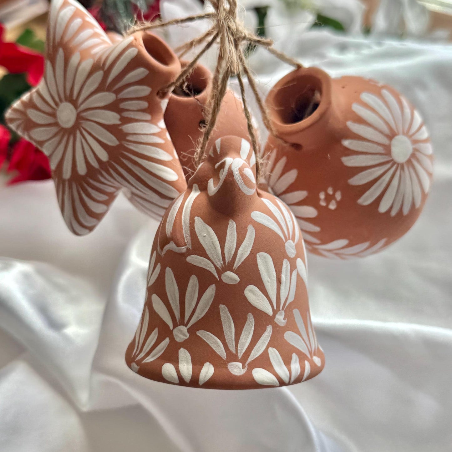 Set of 4 Mexican Clay Christmas Ornaments