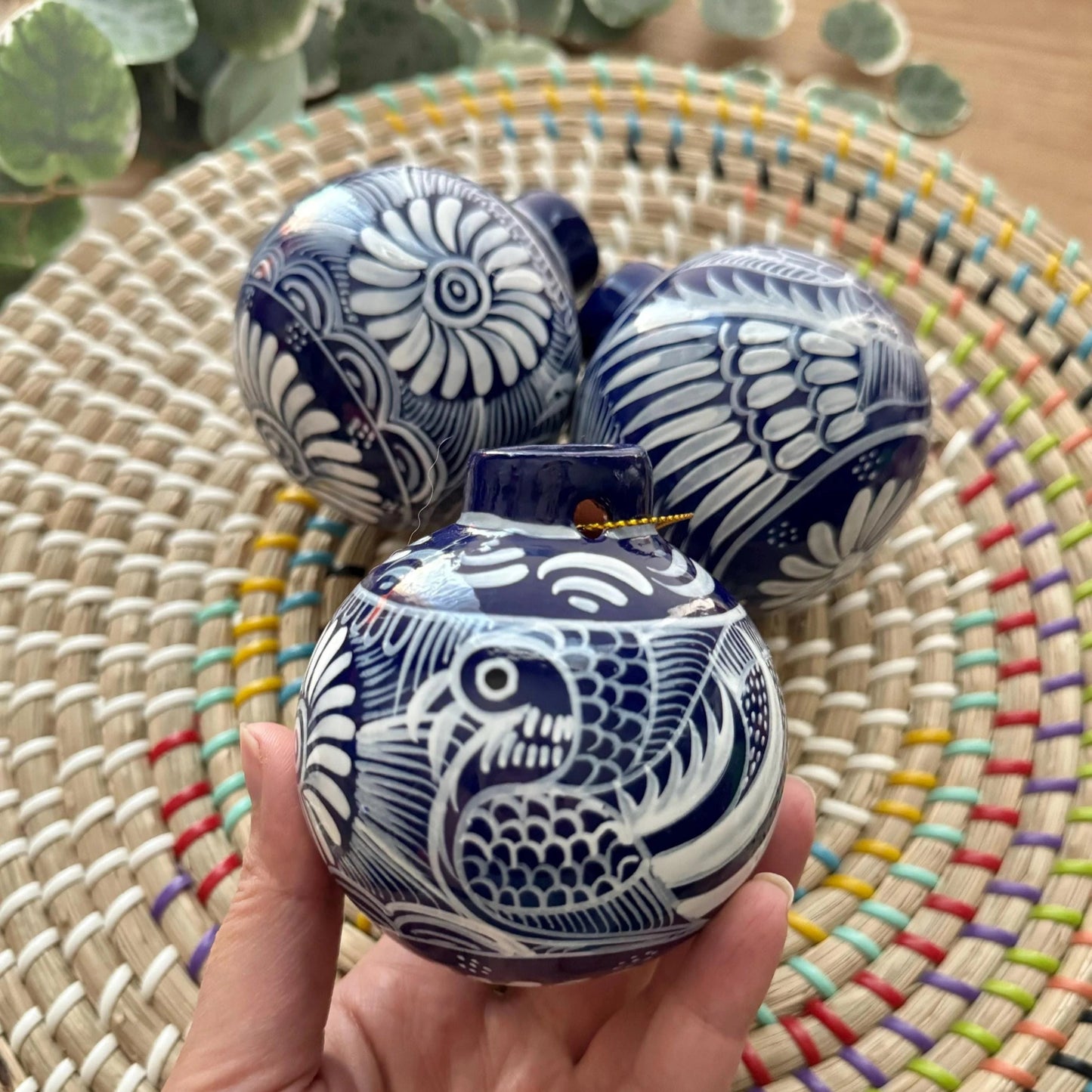 Blue & White Tenango Mexican Ornaments